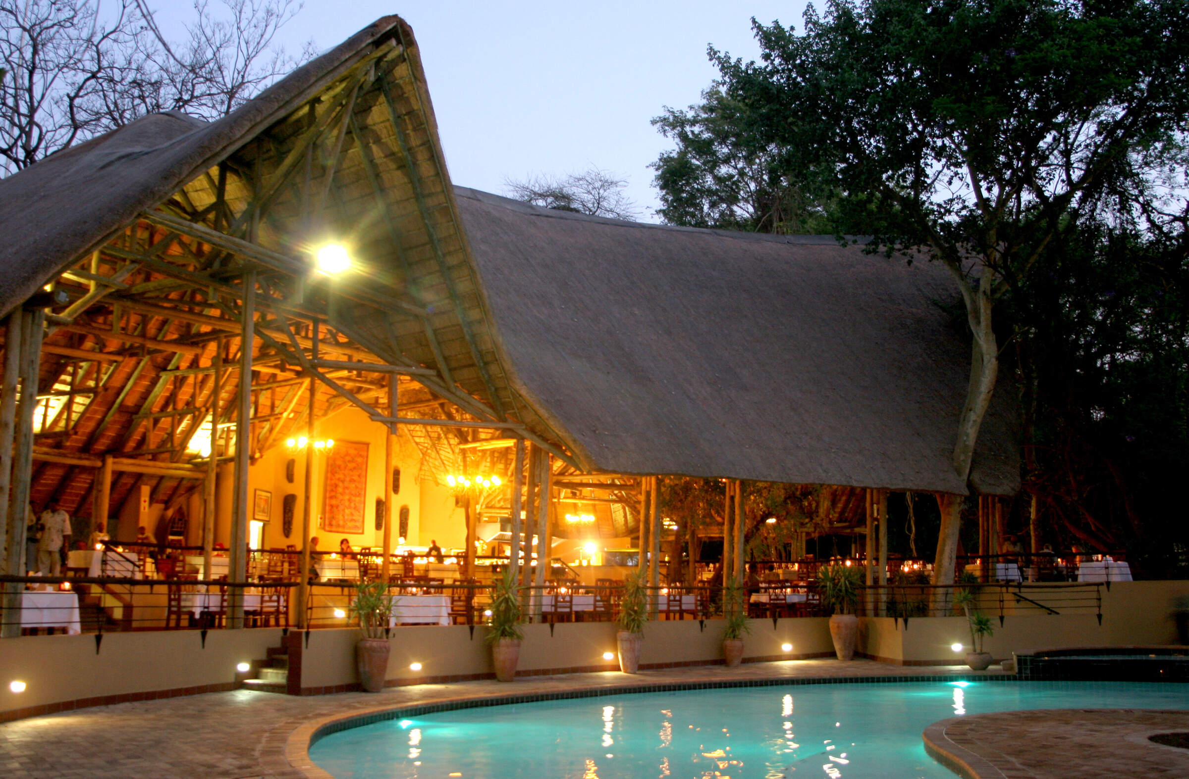 Chobe Safari Lodge The restaurant at Chobe Safari Lodge in Kasane, an hour away from Victoria Falls, Zimbabwe
